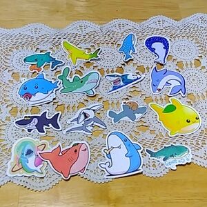 Colorful sharks stickers for scrapbook, laptop, lockers, crafts